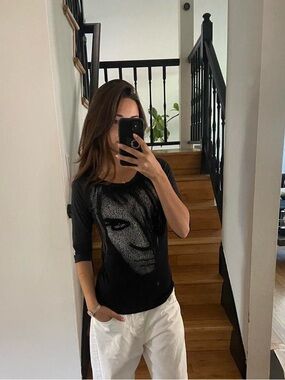 Married to the Mob Black Graphic Scoop-Neck Tee